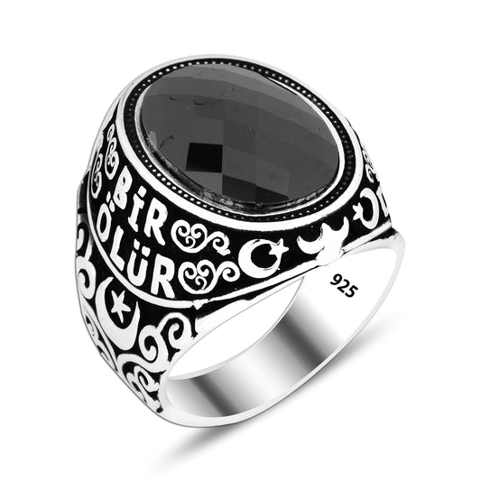 925 Silver Black Zircon Stone Ring For Men