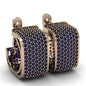 Rose Gold P. 925K Sterling Silver 7 Row Pave Hoop Blue Sapphire Square