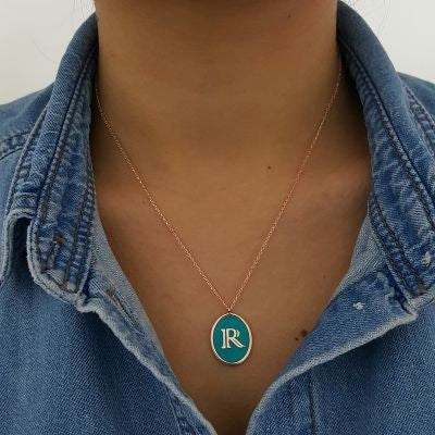 Rose Gold P. 925K Sterling Silver Initial Letter R Necklace