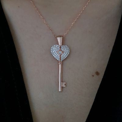 Rose Gold Plated 925K Silver Wings Heart Personalized Necklace