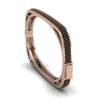 Rose Gold Plated 925K Silver Bangle Onyx Bracelet