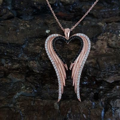 Rose Gold Plated 925K Silver Wing Heart Necklace