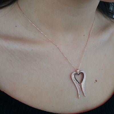 Rose Gold Plated 925K Silver Wing Heart Necklace