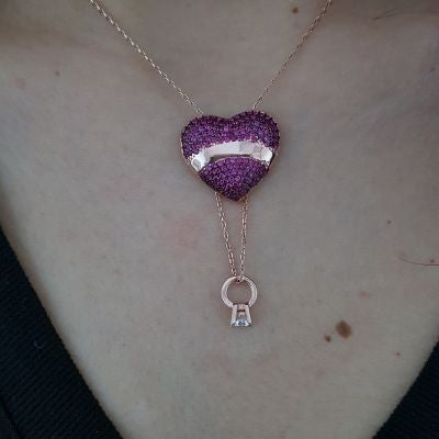 Rose Gold Plated 925K Silver Single Stone Heart Personalized Necklace