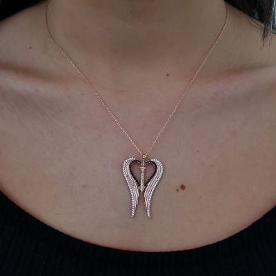 Rose Gold Plated 925K Silver Dagger Wing Necklace