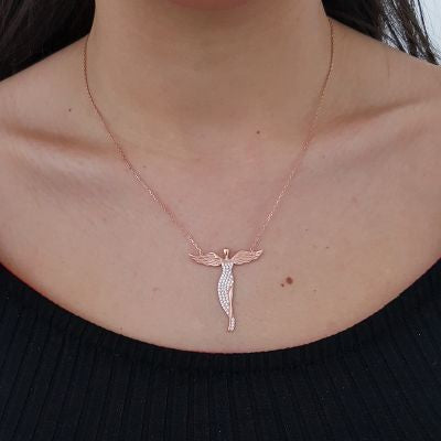 Rose Gold Plated 925K Silver Angel Wing Necklace