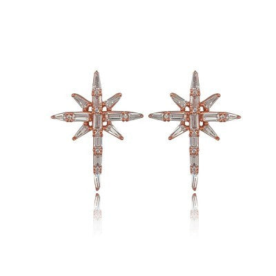 Rose Gold Plated 925K Sterling Silver Baguette Earring Baguette Earring Fashion Designer Earring North Star Earring