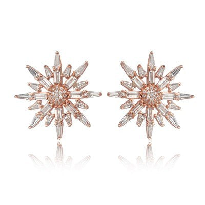 Rose Gold Plated 925K Sterling Silver Baguette Earring Baguette Earring Fashion Designer Earring North Star Earring