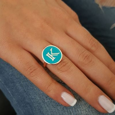 Rose Gold Plated 925K Sterling Silver Letter K Personalized Ring