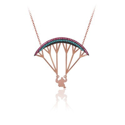 Rose Gold Plated 925K Sterling Silver Parachute Paragliding Necklace