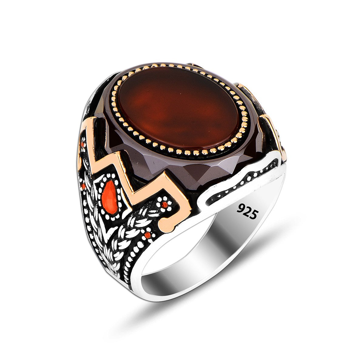 925 Silver  Carnelian Ring For Men