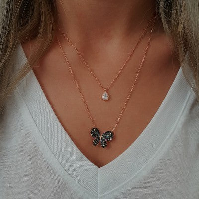 Layer Butterfly Necklace Rose Gold Plated 925 Sterling Silver Butterfly Necklace