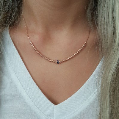 Rose Gold P. 925K Sterling Silver Evil Eye Bead Necklace