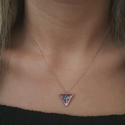 Rose Gold P. 925 Sterling Silver Design Triangle Pave Necklace