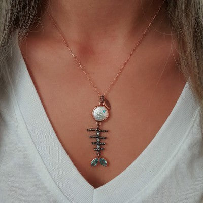 Silver Rose Gold P. 925K Sterling Fish Necklace