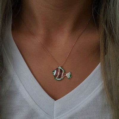 Rose Gold P. 925 Sterling Silver Enamel Fish Necklace