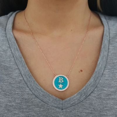 Rose Gold P. 925K Sterling Silver Hollywood Star Initial Letter B Necklace