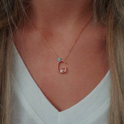 Rose Gold P. 925 Sterling Silver  Initial Letter ID Personalized Necklace G