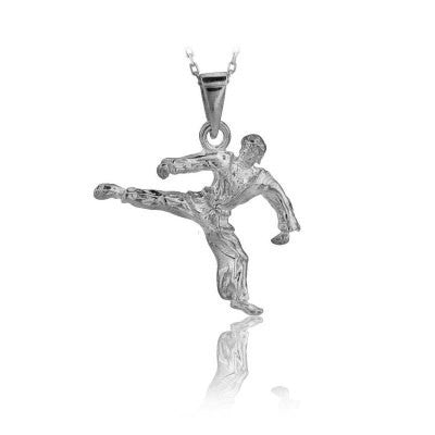 Sterling Silver Gold P. Karate & Taekwondo Charm Pendant Necklace