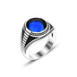 925 Silver Blue Zirkon Pattern Ottoman Men Ring