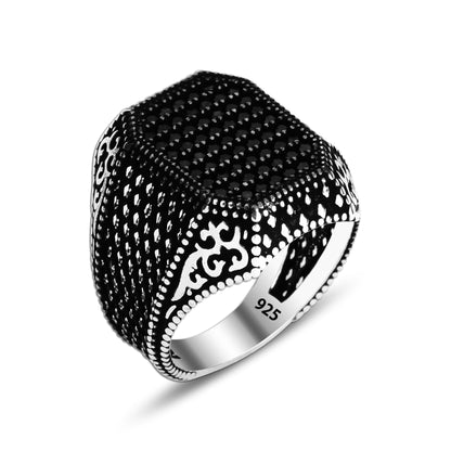 925 Silver  Pattern Ottoman Men Ring