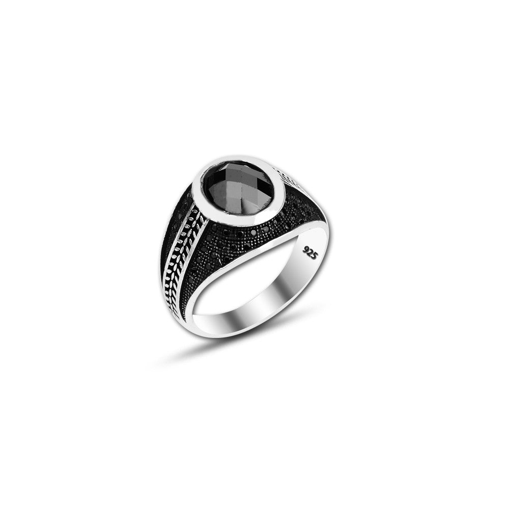 925 Silver Black Zircon Stone Ring For Men