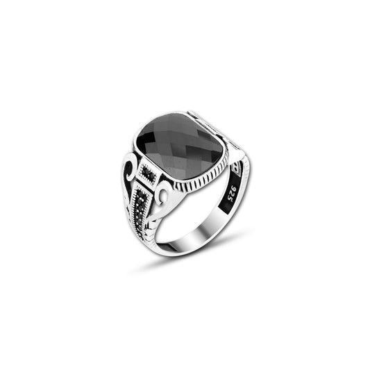 925 Silver Black Zircon Stone Ring For Men