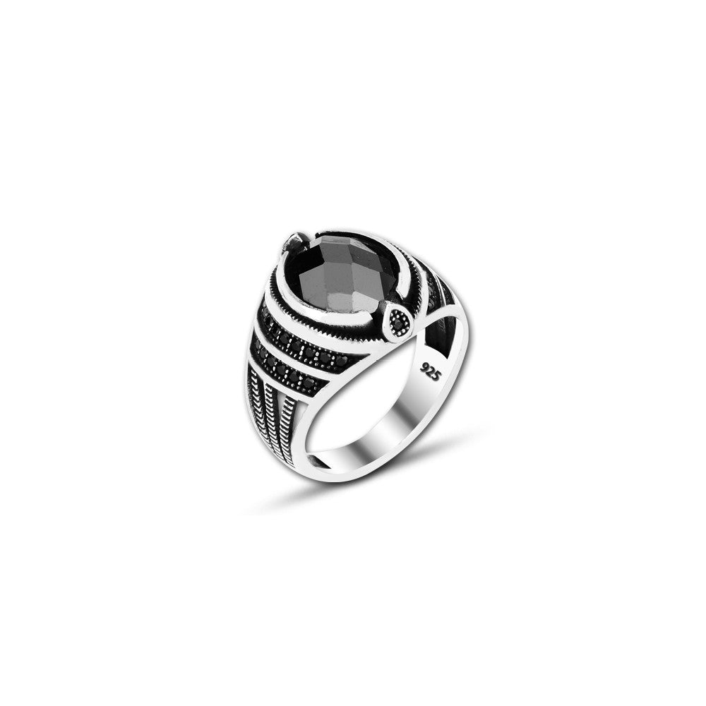 925 Silver Black Zircon Stone Ring For Men