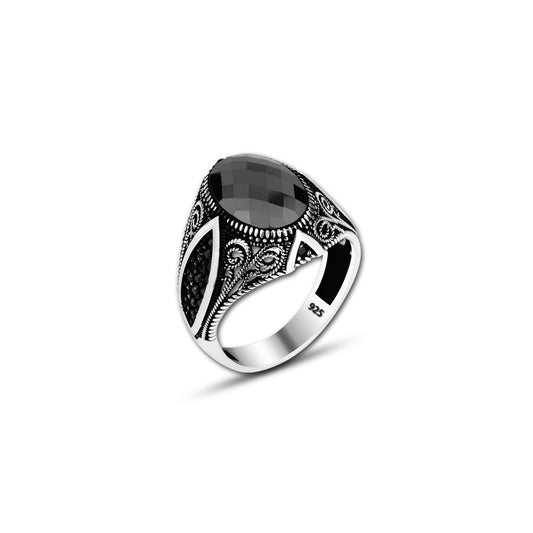 925 Silver Black Zircon Stone Ring For Men