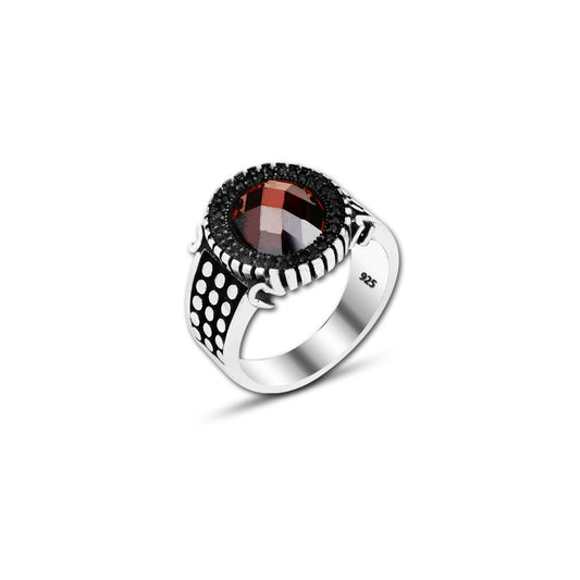 925 Silver Red Zircon Stone Ring For Men