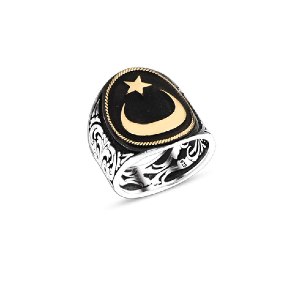 925 Silver Moon and Star Ring For Men