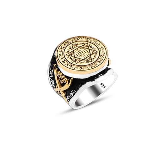 925 Silver Solomon Seal Sword Ring For Men