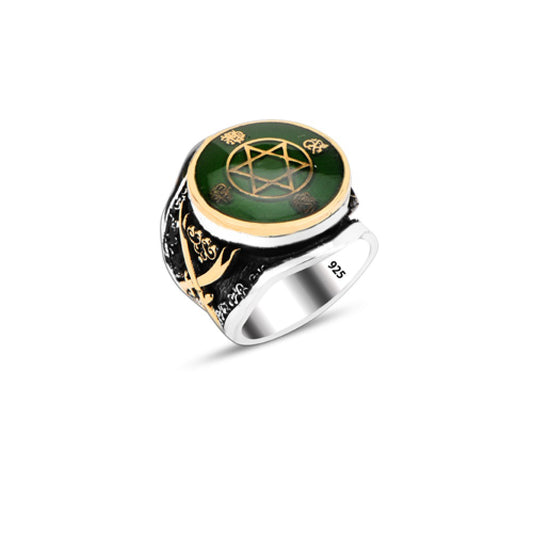 925 Silver Solomon Seal Sword Ring For Men