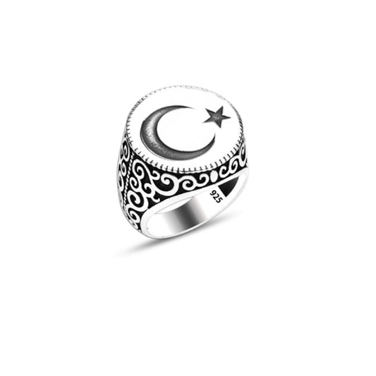 925 Silver Moon and Star Ring For Men