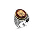 925 Silver Amber Stone Ottoman Tugra Ring For Men