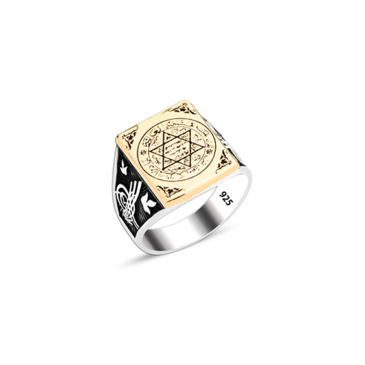 925 Silver Solomon Seal Ottoman Tugra Ring For Men