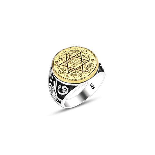 925 Silver Solomon Seal Ottoman Tugra Ring For Men