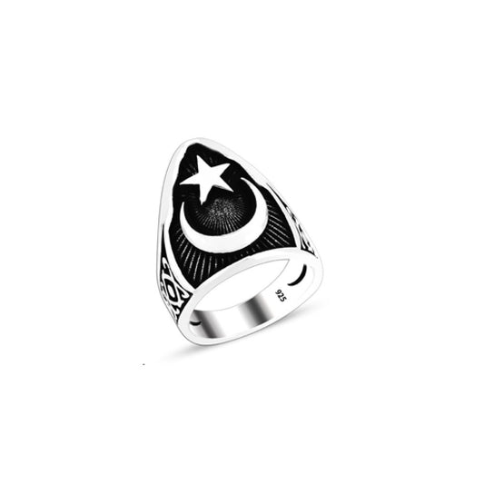 925 Silver Moon and Star Ring For Men