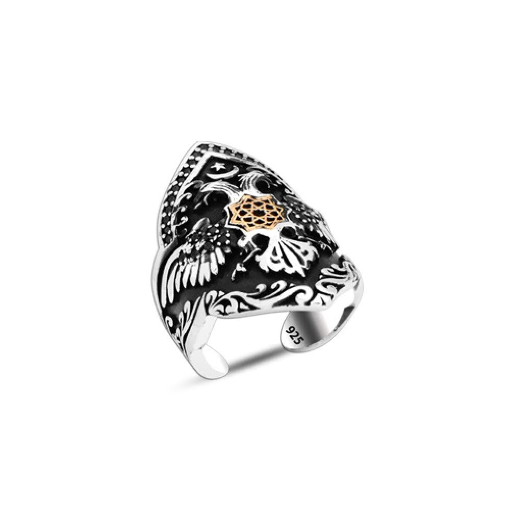 925 Silver Double Headed Eagle Ring For Men