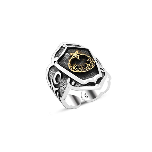 925 Silver Moon and Star Ring For Men