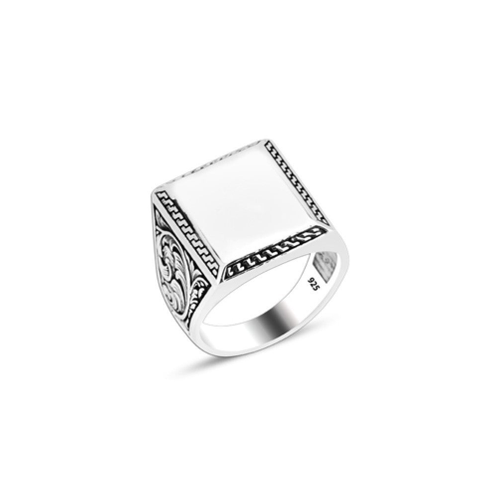 925 Silver Square Motif Ring For Men