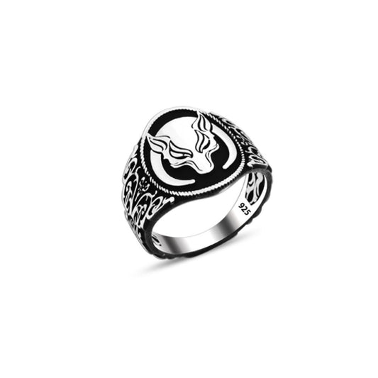 925 Silver Wolf and Moon Ring For Men