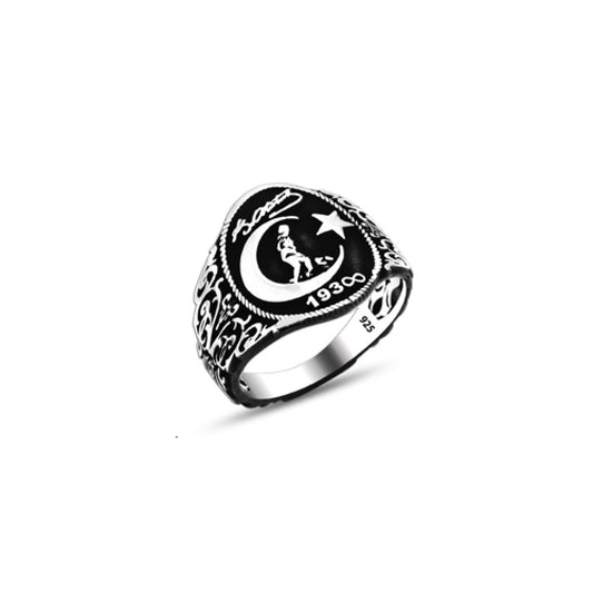 925 Silver Ataturk Moon and Star  Ring For Men