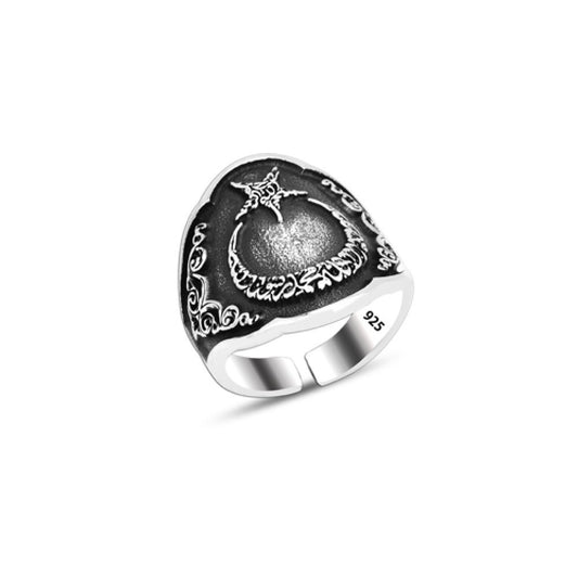 925 Silver Moon and Star Ring For Men