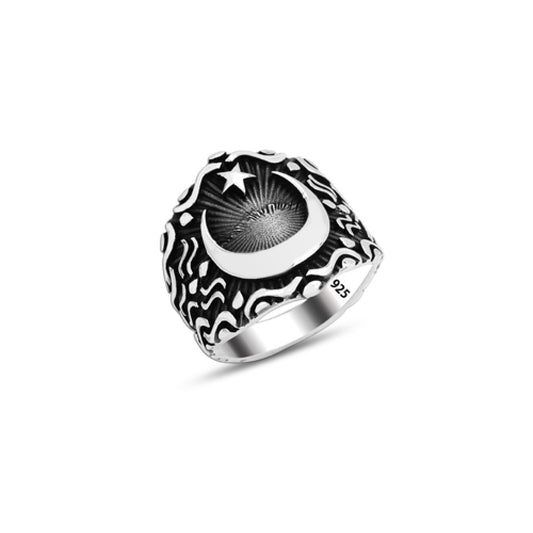 925 Silver Moon and Star Ring For Men