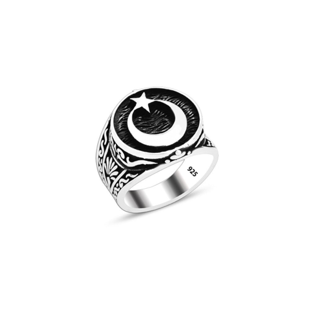 925 Silver Moon and Star Ring For Men