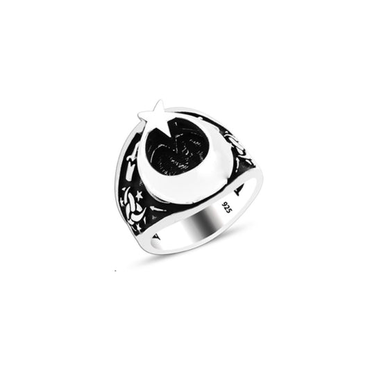 925 Silver Moon and Star Ring For Men