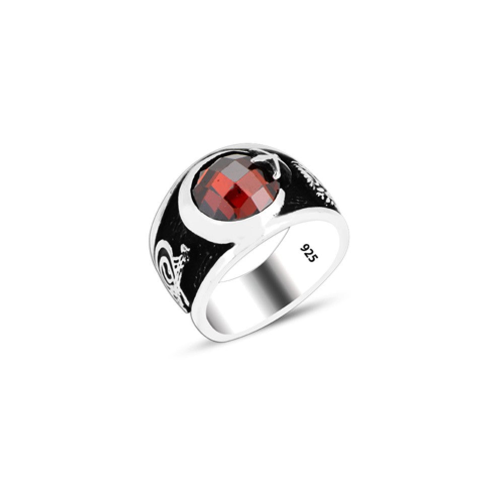 925 Silver Moon and Star Ottoman Tugra Ring For Men