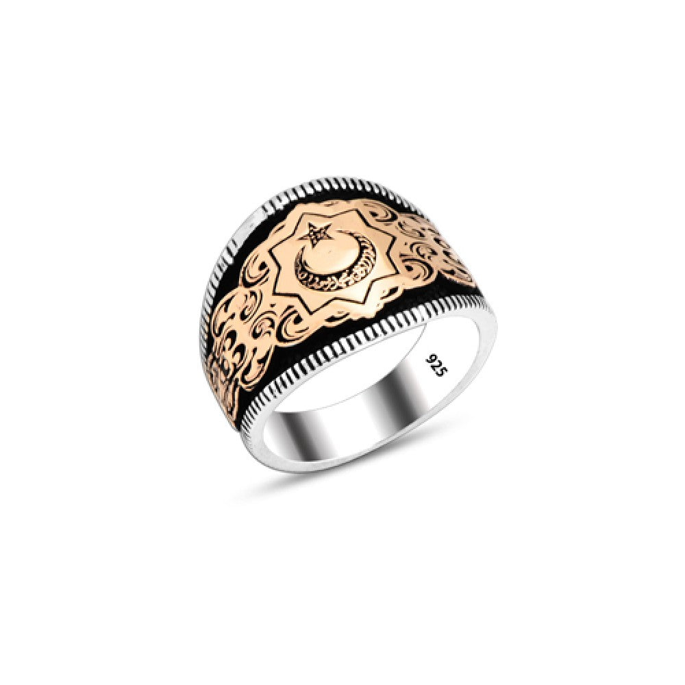 925 Silver Moon and Star Ring For Men