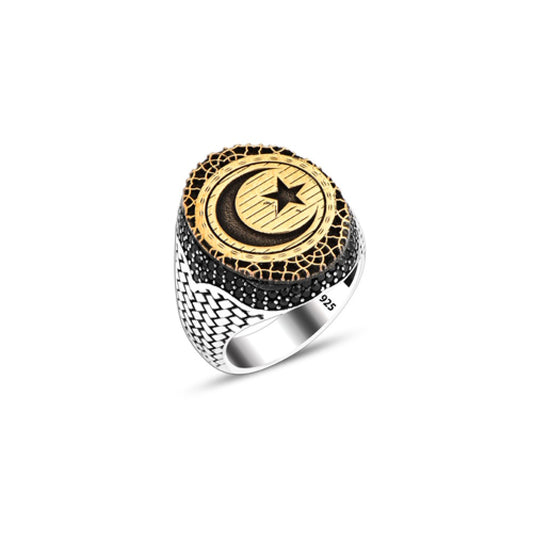 925 Silver Moon and Star Ring For Men